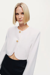 Gold-Button Cropped White Jacket